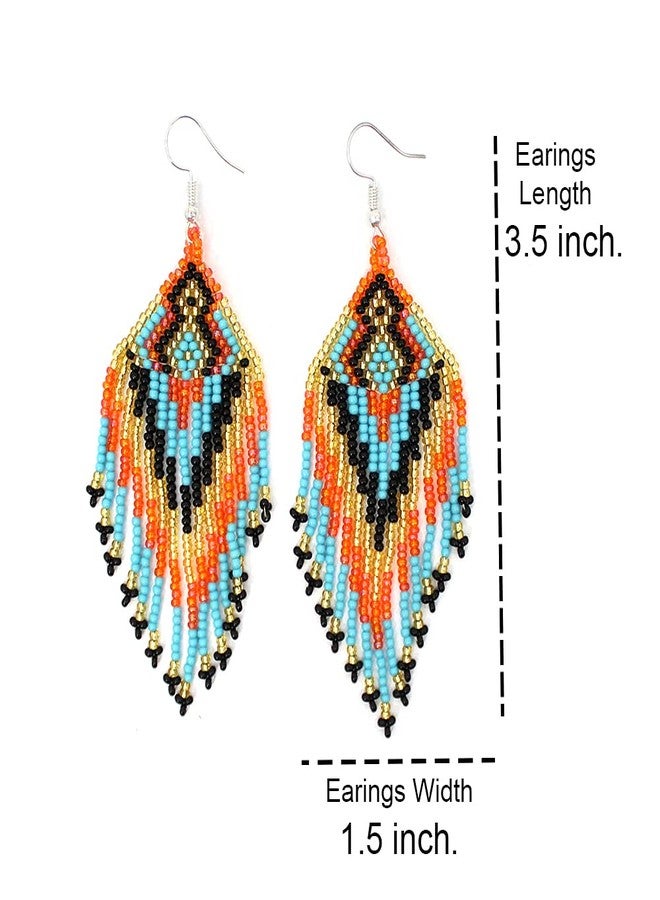 BeadsCorner Southwestern Geometric Pattern Glass Seed Beaded Earrings Handmade (Tribal Multicolor) - Image 2
