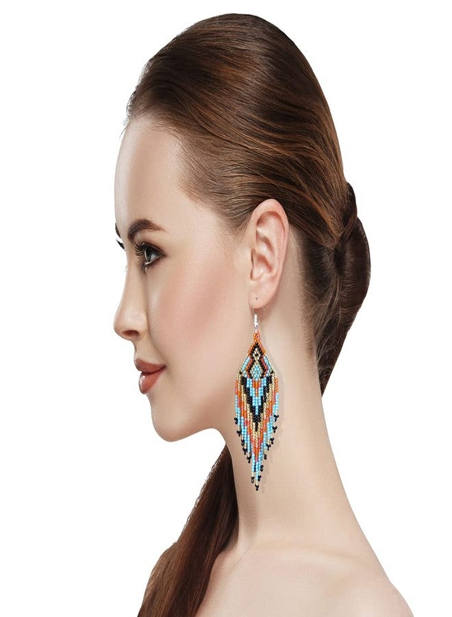 BeadsCorner Southwestern Geometric Pattern Glass Seed Beaded Earrings Handmade (Tribal Multicolor) - Image 3