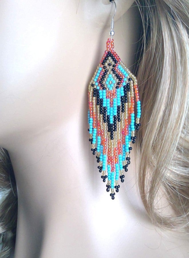 BeadsCorner Southwestern Geometric Pattern Glass Seed Beaded Earrings Handmade (Tribal Multicolor) - Image 4