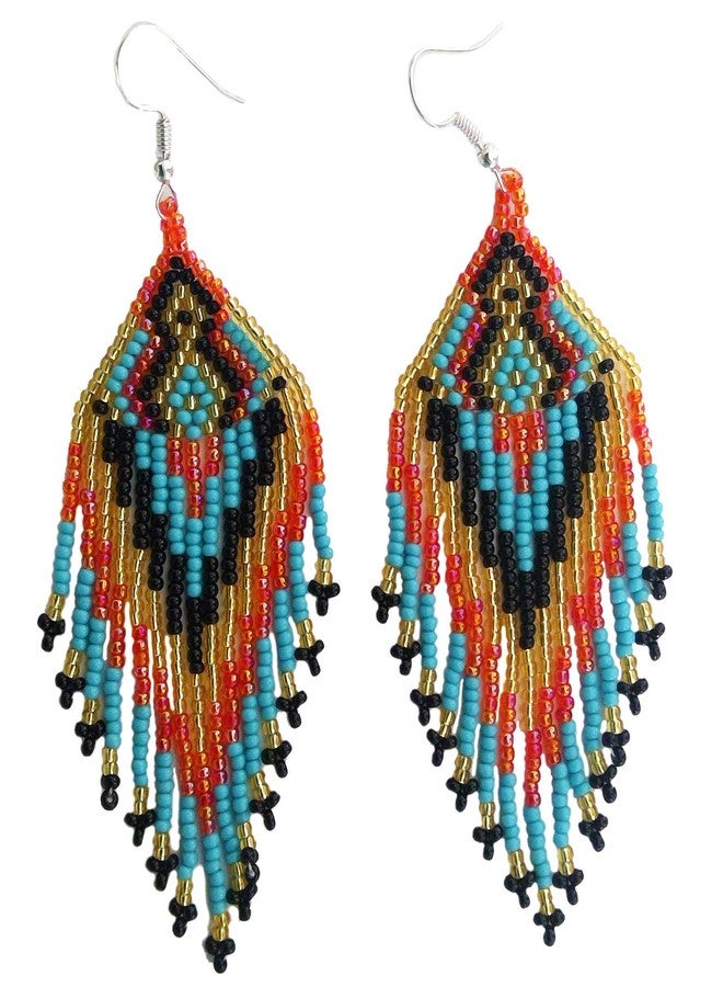 BeadsCorner Southwestern Geometric Pattern Glass Seed Beaded Earrings Handmade (Tribal Multicolor) - Image 1