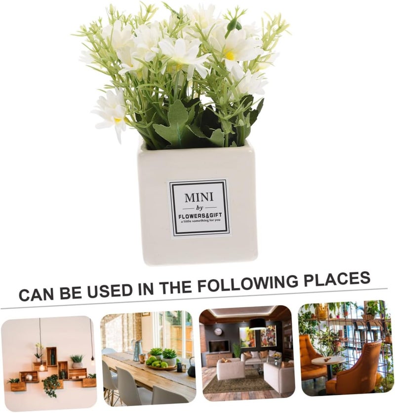 Artificial Daisy Fake Bonsai Plant White Ceramic Mini Potted Flower Decoration for Office Desk Women’s Home Décor - Image 3