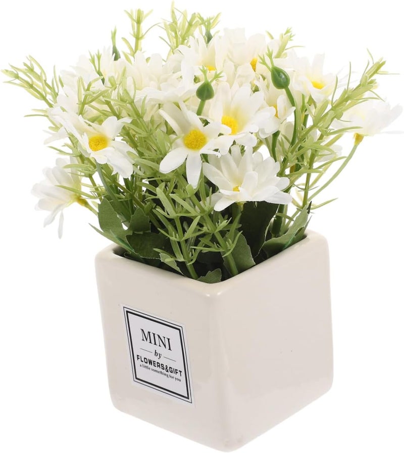 Artificial Daisy Fake Bonsai Plant White Ceramic Mini Potted Flower Decoration for Office Desk Women’s Home Décor - Image 1