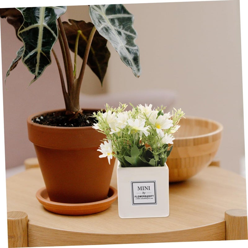 Artificial Daisy Fake Bonsai Plant White Ceramic Mini Potted Flower Decoration for Office Desk Women’s Home Décor - Image 5