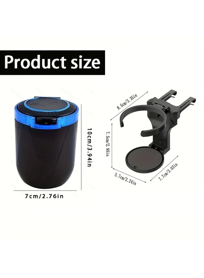 2 Pcs Car Ashtray And Cup Holder Set Black Gold Metal Liner Ashtray Foldable Cup Holder Multifunctional Water Cup Holder High Flame Retardant Suitable For Most Models - Image 2