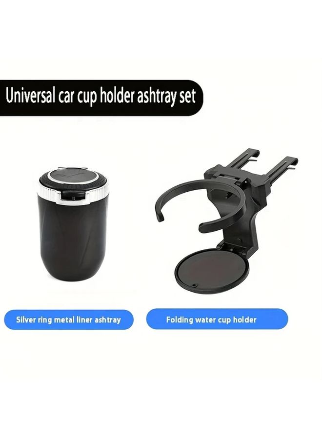 2 Pcs Car Ashtray And Cup Holder Set Black Gold Metal Liner Ashtray Foldable Cup Holder Multifunctional Water Cup Holder High Flame Retardant Suitable For Most Models - Image 3