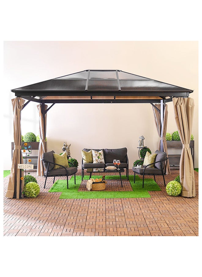 DANUBE HOME Danube Home Veora Gazebo 8-Seater Steel Frame With Polycarbonate Roof Rectangle Shape With Curtain Water And UV Resistant Garden Patio Canopy Modern Outdoor Furniture 3x4 Meter - Beige  - Image 1