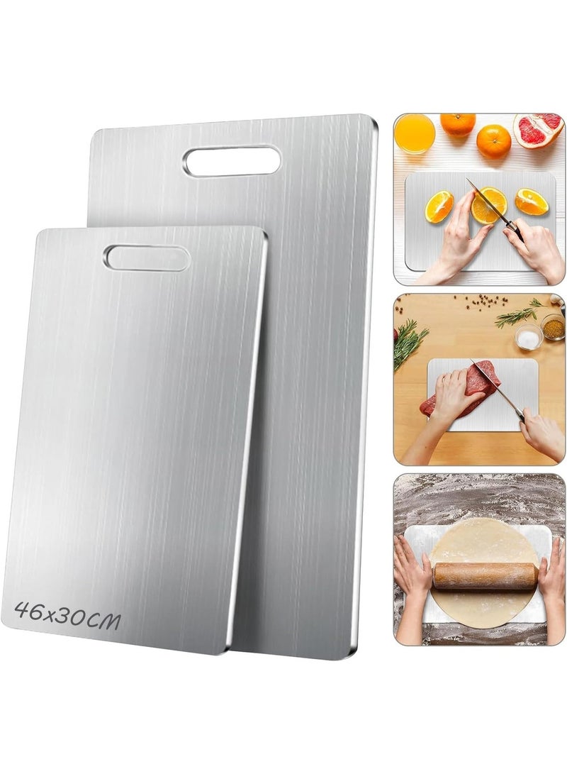 BOAE 46x30CM Large 304 Stainless Steel Double-Sided Kitchen Cutting Board with Easy-Grip Handle for Meat, Cheese, Vegetables, and Fruit, Mold-Free and Hygienic - Image 1