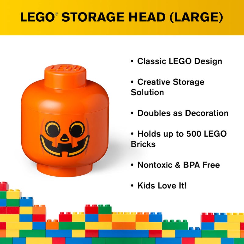 Room Copenhagen, LEGO Storage Heads Stackable Storage Container - Buildable Organizational Bins for Kid’s Toys and Accessories - 9.45 x 9.45 x 10.67in - Large, Pumpkin, Holds 500 Bricks - Image 4