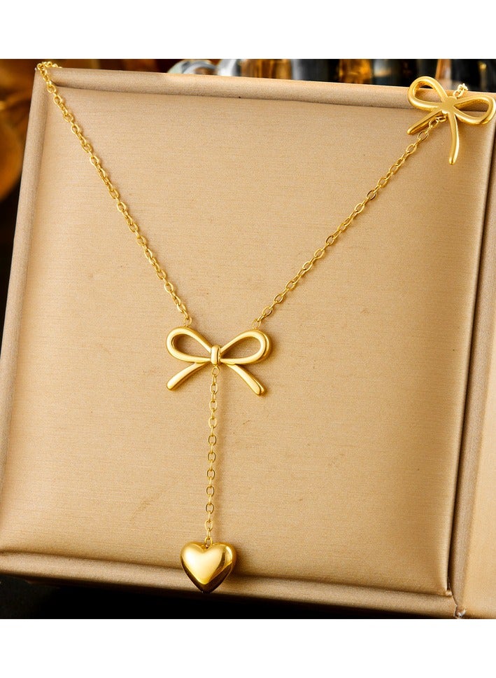 Simple gold-plated women's necklace bow heart accessories pendant necklace - Image 1