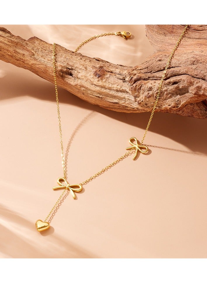 Simple gold-plated women's necklace bow heart accessories pendant necklace - Image 2