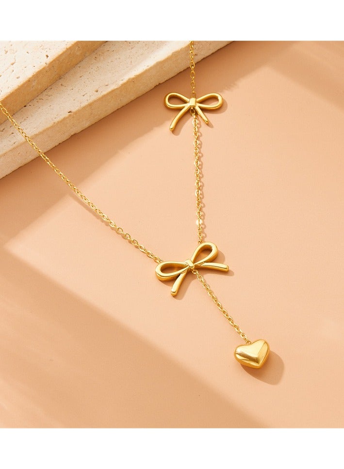 Simple gold-plated women's necklace bow heart accessories pendant necklace - Image 3