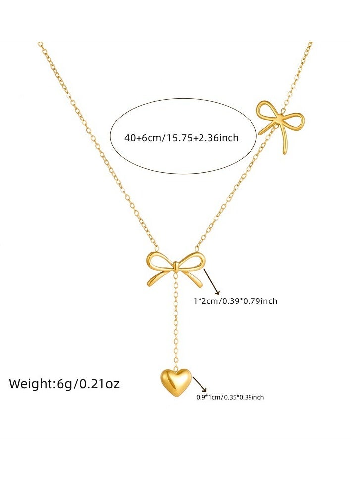 Simple gold-plated women's necklace bow heart accessories pendant necklace - Image 4