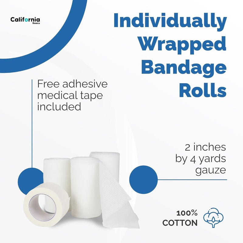 California Basics 48Pack Gauze Bandage Roll with Tape 2 Inches x 4 Yards  Soft Stretchable  Breathable Wrap for Wound Care First Aid  Medical Supplies  White - Image 3