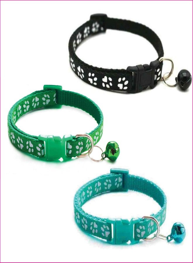 Litvibes Cat Collars Set of 3 with Bell,Kitten & Small Puppies Soft Adjustable Collar Safe,Solid & Protection for Cats & Kitten,Cute Kitty Neckband with Paw Print- (Turquoise,Black,Dark Green) - Image 1