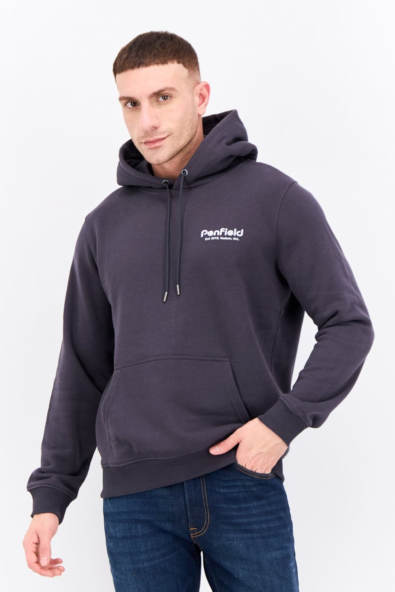 Penfield سويت شيرت طويل الأكمام بغطاء رأس للرجال بشعار العلامة التجارية، رمادي داكن - Image 1