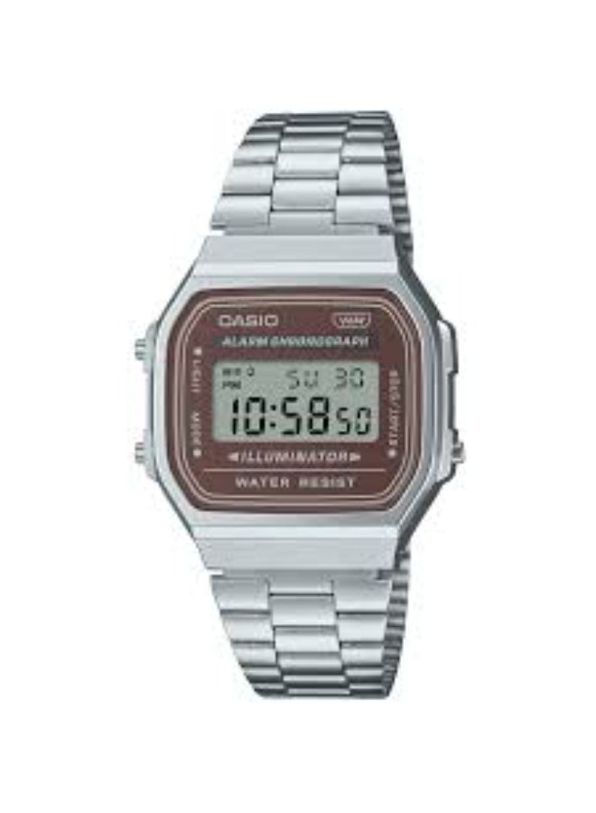 كاسيو ساعة كاسيو الكلاسيكية الرقمية للجنسين - مينا بني، حزام فضي من الفولاذ المقاوم للصدأ - Image 1