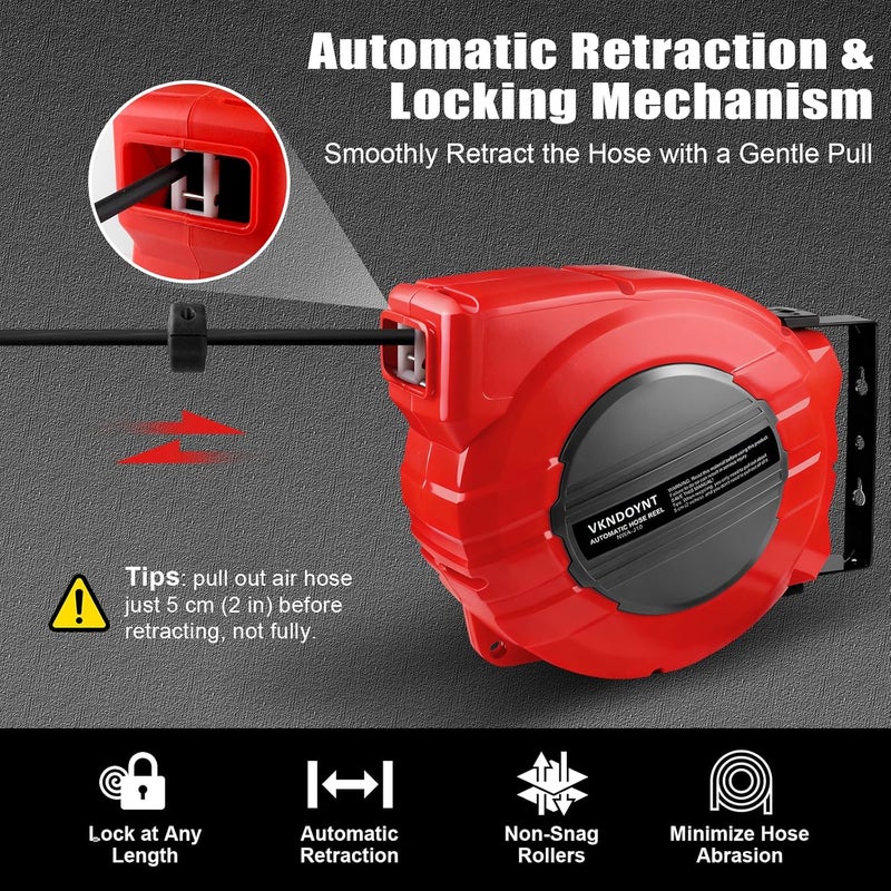 Vkndoynt Retractable Air Hose Reel, 1/4 inch x 50 Feet - Image 3