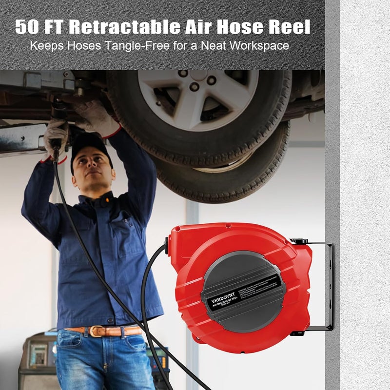 Vkndoynt Retractable Air Hose Reel, 1/4 inch x 50 Feet - Image 2