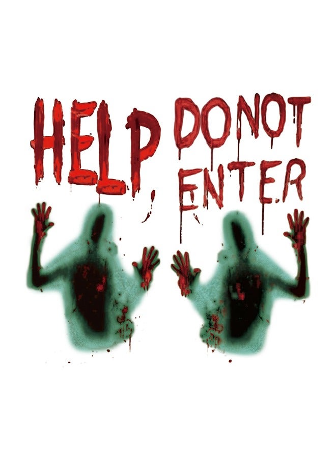 JCB CHIC ملصقات نافذة الهالوين، 2 زومبي أخضر دموي مخيف و"مساعدة، لا تدخل" ملصقات حروف لجدار النوافذ الأرضية وديكور الأبواب، ملصقات مخيفة لتزيين حفلات الهالوين - Image 1