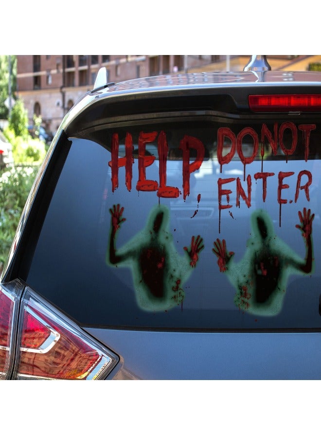 JCB CHIC ملصقات نافذة الهالوين، 2 زومبي أخضر دموي مخيف و"مساعدة، لا تدخل" ملصقات حروف لجدار النوافذ الأرضية وديكور الأبواب، ملصقات مخيفة لتزيين حفلات الهالوين - Image 3