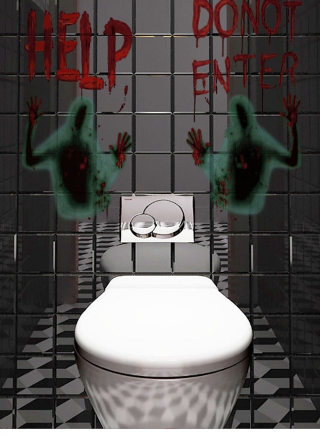 JCB CHIC ملصقات نافذة الهالوين، 2 زومبي أخضر دموي مخيف و"مساعدة، لا تدخل" ملصقات حروف لجدار النوافذ الأرضية وديكور الأبواب، ملصقات مخيفة لتزيين حفلات الهالوين - Image 4