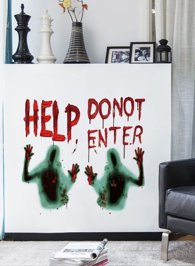 JCB CHIC ملصقات نافذة الهالوين، 2 زومبي أخضر دموي مخيف و"مساعدة، لا تدخل" ملصقات حروف لجدار النوافذ الأرضية وديكور الأبواب، ملصقات مخيفة لتزيين حفلات الهالوين - Image 5