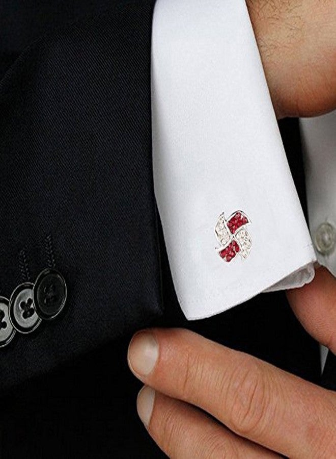 TRIPIN Cufflinks For Men Silver Unique Shape With Red Diamond Crystals Stone For Office Corporate Party French Cuff Shirts Shirt Suit Blazer In A Gift Box Tsapzsil826 - Image 3