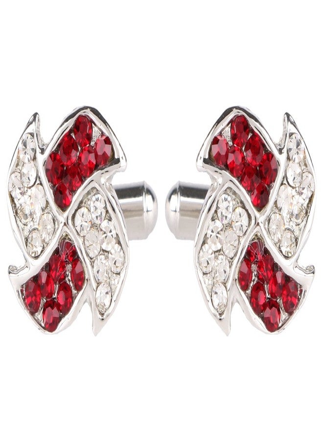 TRIPIN Cufflinks For Men Silver Unique Shape With Red Diamond Crystals Stone For Office Corporate Party French Cuff Shirts Shirt Suit Blazer In A Gift Box Tsapzsil826 - Image 1