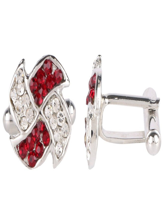 TRIPIN Cufflinks For Men Silver Unique Shape With Red Diamond Crystals Stone For Office Corporate Party French Cuff Shirts Shirt Suit Blazer In A Gift Box Tsapzsil826 - Image 2