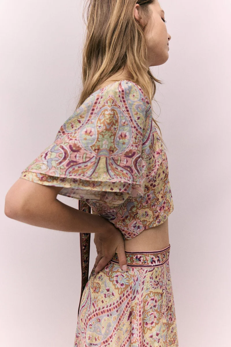 H&M Cropped linen-blend top