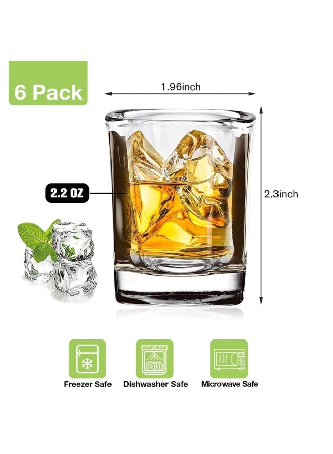 مجموعة من 6 أكواب شوت بقاعدة ثقيلة، أكواب شوت شفافة سعة 2.2 أونصة، كوب شوت تيكيلا، كوب شوت مربع، كوب شوت إسبريسو للفودكا والويسكي والتكيلا والإسبريسو والمشروبات الروحية والمشروبات الكحولية - Image 2