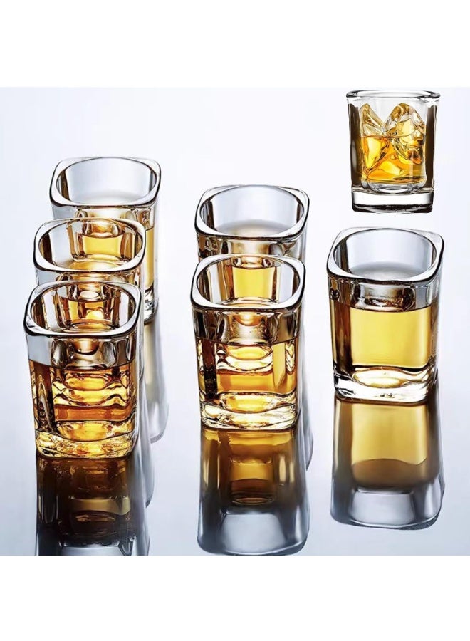 مجموعة من 6 أكواب شوت بقاعدة ثقيلة، أكواب شوت شفافة سعة 2.2 أونصة، كوب شوت تيكيلا، كوب شوت مربع، كوب شوت إسبريسو للفودكا والويسكي والتكيلا والإسبريسو والمشروبات الروحية والمشروبات الكحولية - Image 1
