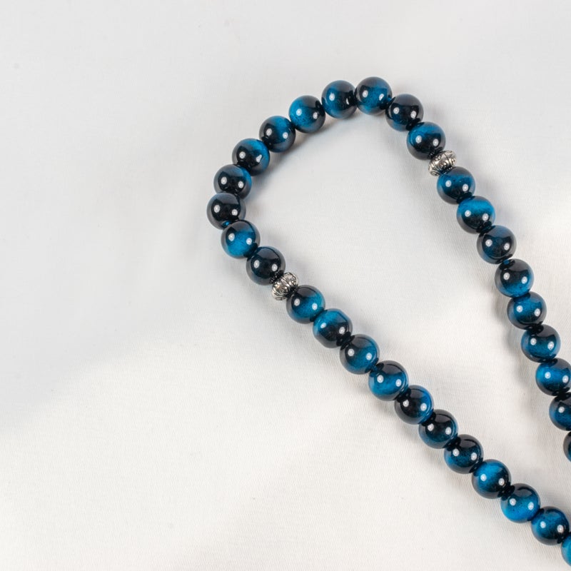 The Black Pearl Accessories Blue Tiger Eye Stone Prayer Bead of 33 Beads - Image 2