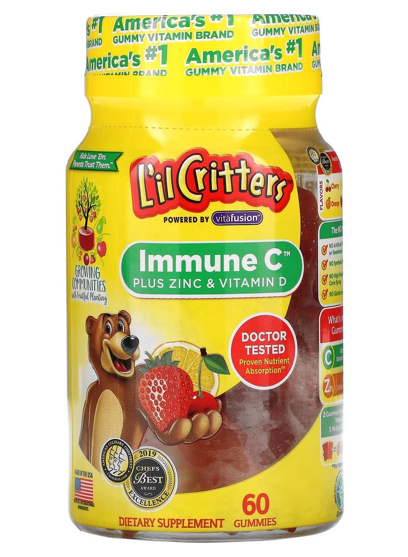 L'il Critters Immune C Plus Zinc & Vitamin D, Assorted Flavors, 60 Gummies - Image 1