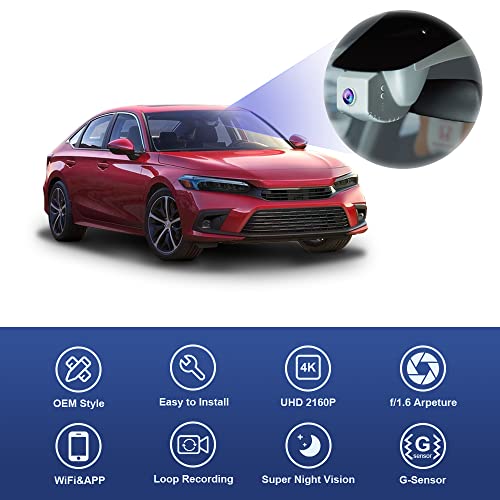 Fitcamx 4K Dash Cam Suitable for Honda Civic 2022-2026 & Type R Si (Black Cover), OEM Factory Look, UHD 2160P Video, Built-in WiFi & APP, Loop Recording, Gravity Sensor, Easy to Install, 64GB Card - Image 3