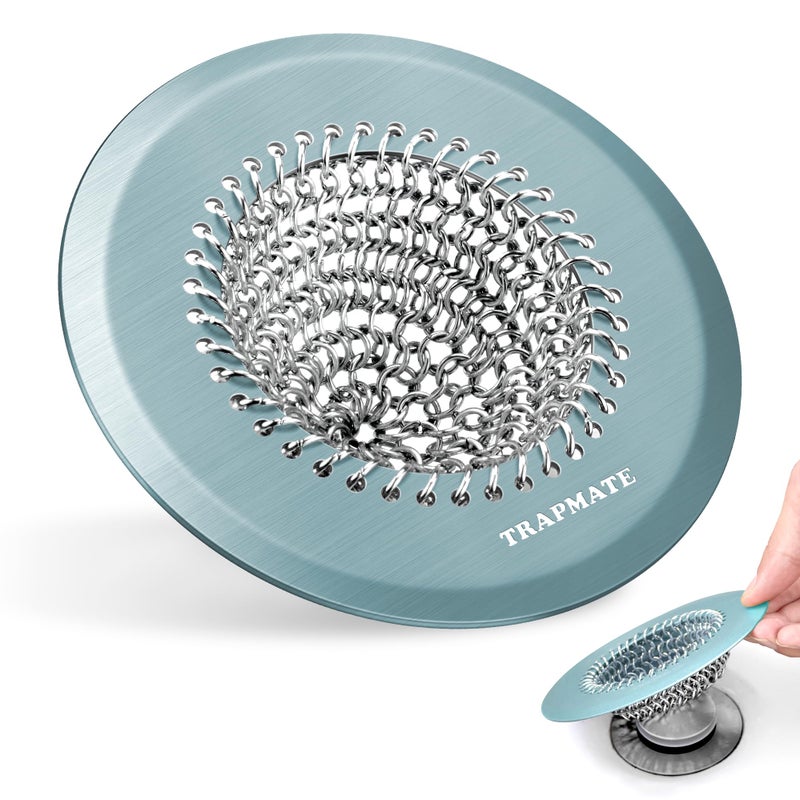 TRAPMATE Reversible Bathtub Drain Protector Hair Catcher/Easy Clean & Fast Drainage Drain Cover for Regular & Pop-up Drain (Teal) - Image 1