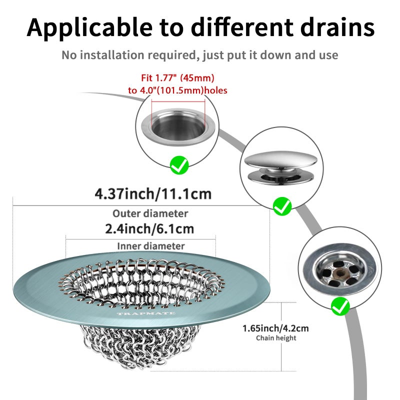 TRAPMATE Reversible Bathtub Drain Protector Hair Catcher/Easy Clean & Fast Drainage Drain Cover for Regular & Pop-up Drain (Teal) - Image 2