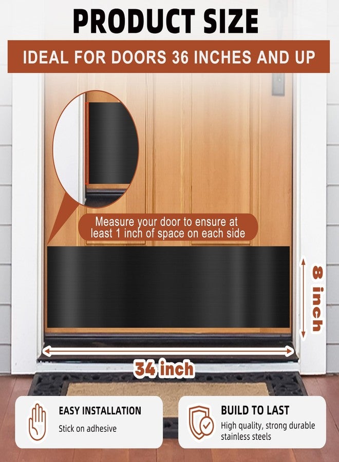 Profasion 2 Pack 8" x 34" Self Adhesive Door Kick Plate for Bottom of Door, Stainless Steel Front Door Kick Plates, Kickplates for 36" Door Interior and Exterior (Black) - Image 4