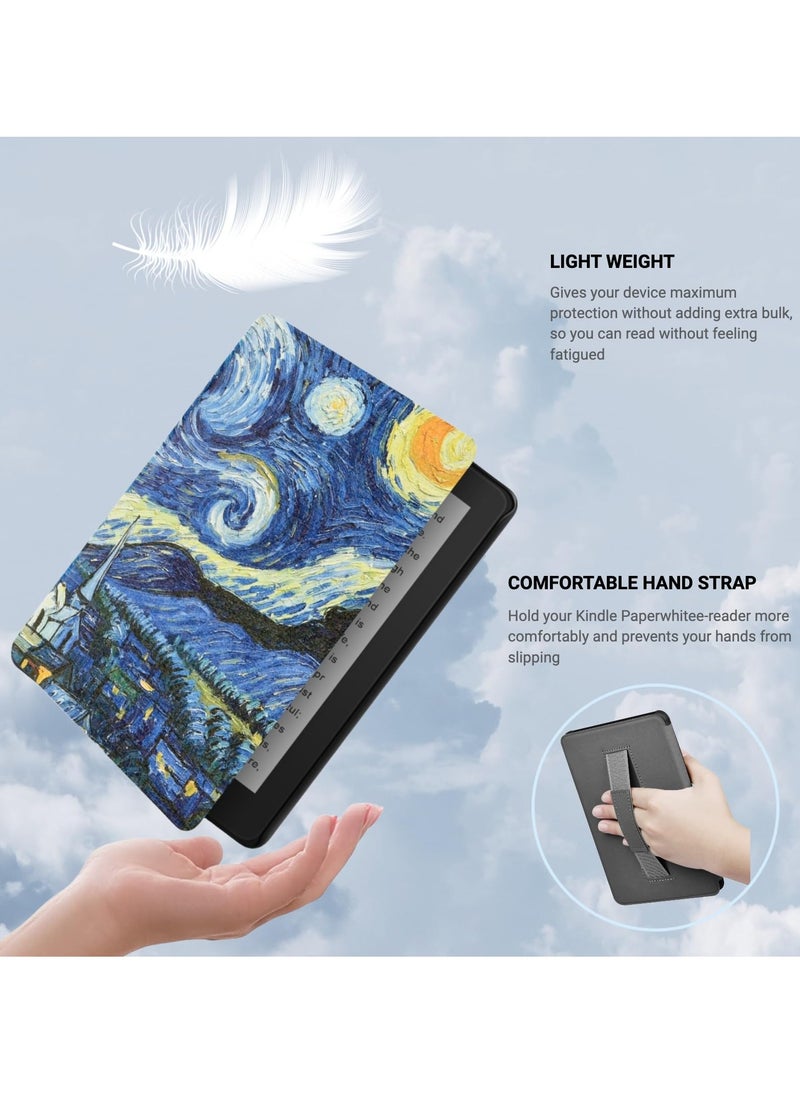 SYOSI - Slim Case for 6.8 Inches Kindle Paperwhite 11th Generation 2021 and Kindle Signature Edition, Smart PU Leather Protective E Reader Cover, Starry Night Design - Image 1