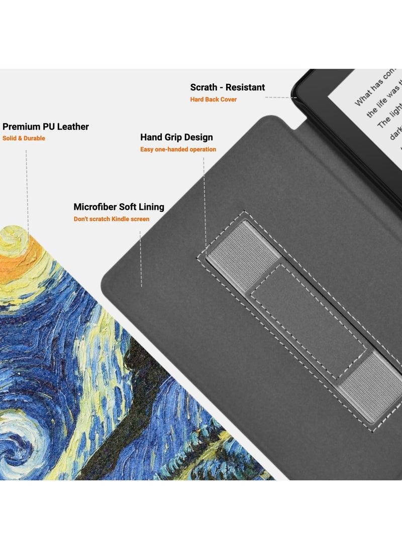 SYOSI - Slim Case for 6.8 Inches Kindle Paperwhite 11th Generation 2021 and Kindle Signature Edition, Smart PU Leather Protective E Reader Cover, Starry Night Design - Image 1