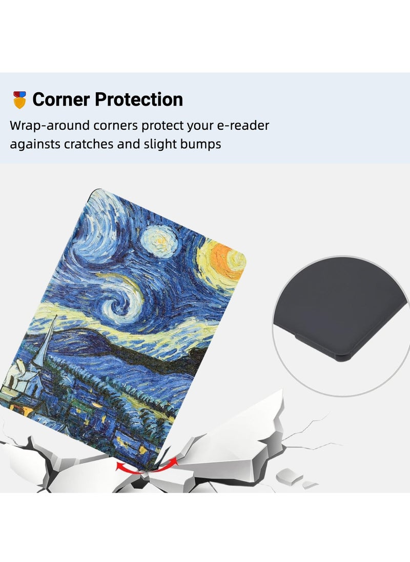 SYOSI - Slim Case for 6.8 Inches Kindle Paperwhite 11th Generation 2021 and Kindle Signature Edition, Smart PU Leather Protective E Reader Cover, Starry Night Design - Image 1
