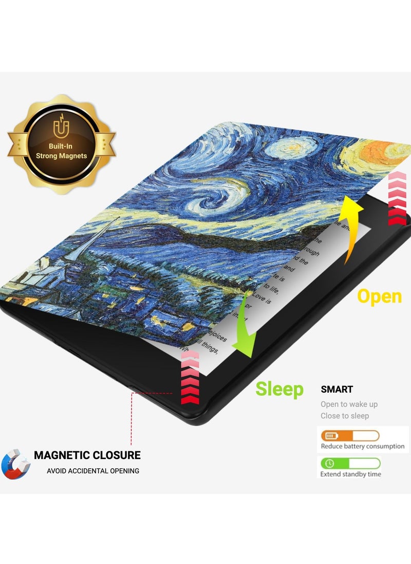 SYOSI - Slim Case for 6.8 Inches Kindle Paperwhite 11th Generation 2021 and Kindle Signature Edition, Smart PU Leather Protective E Reader Cover, Starry Night Design - Image 1