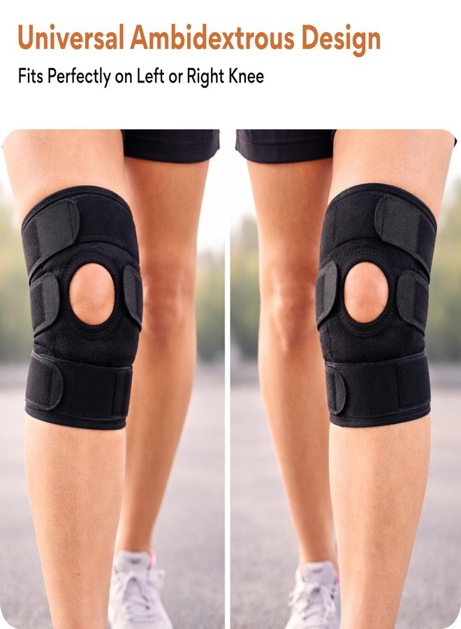 فوفيرا دعامة الركبة المفتوحة من FOVERA - غطاء ضغط من النيوبرين يسمح بمرور الهواء لتخفيف آلام التهاب المفاصل، مناسب للجري والتمارين الرياضية - رباط ركبة قابل للتعديل للرجال والنساء (أسود، قطعة واحدة، مقاس حر) - Image 3