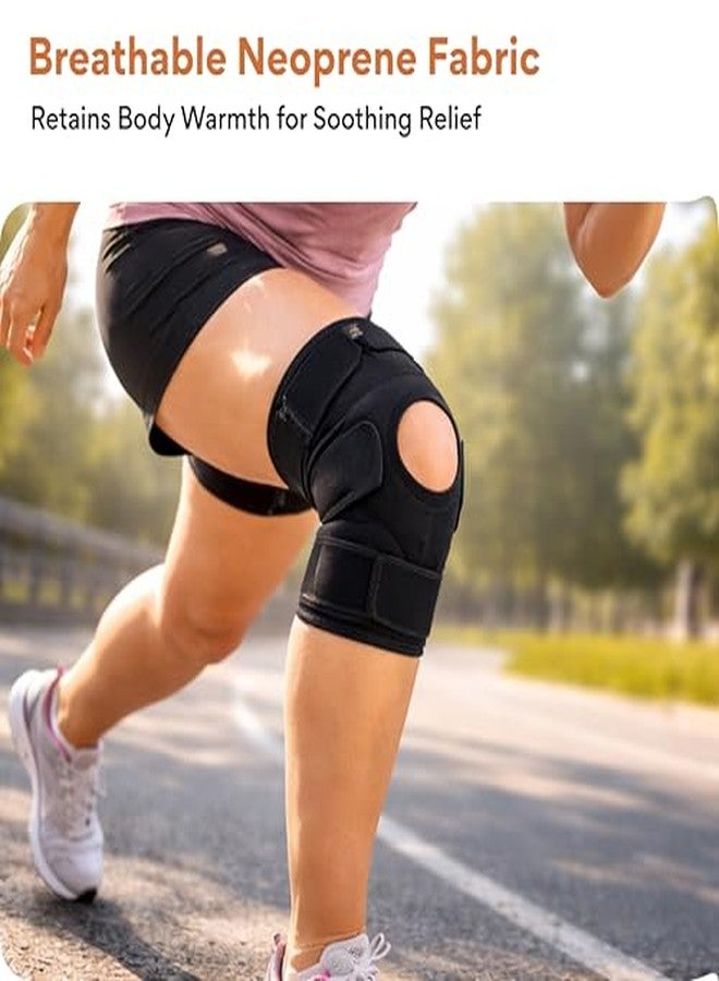 فوفيرا دعامة الركبة المفتوحة من FOVERA - غطاء ضغط من النيوبرين يسمح بمرور الهواء لتخفيف آلام التهاب المفاصل، مناسب للجري والتمارين الرياضية - رباط ركبة قابل للتعديل للرجال والنساء (أسود، قطعة واحدة، مقاس حر) - Image 4