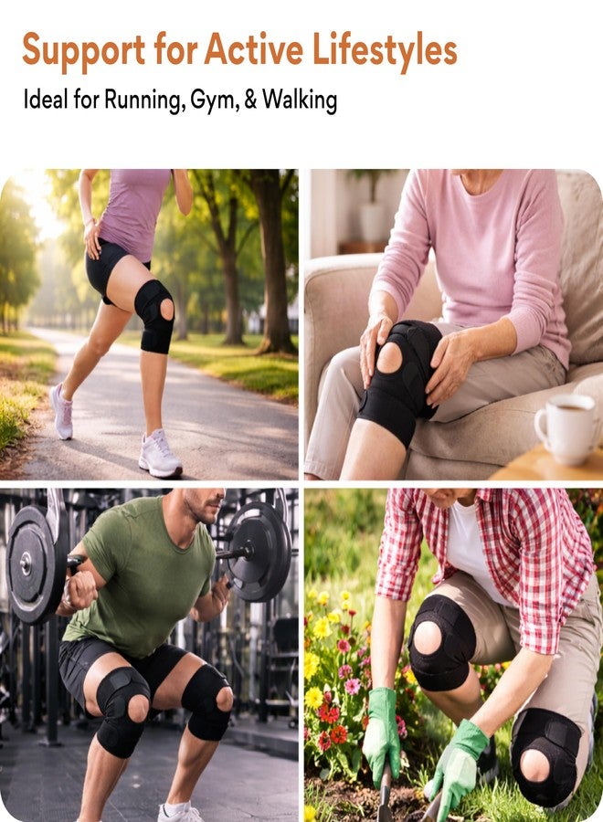 فوفيرا دعامة الركبة المفتوحة من FOVERA - غطاء ضغط من النيوبرين يسمح بمرور الهواء لتخفيف آلام التهاب المفاصل، مناسب للجري والتمارين الرياضية - رباط ركبة قابل للتعديل للرجال والنساء (أسود، قطعة واحدة، مقاس حر) - Image 2