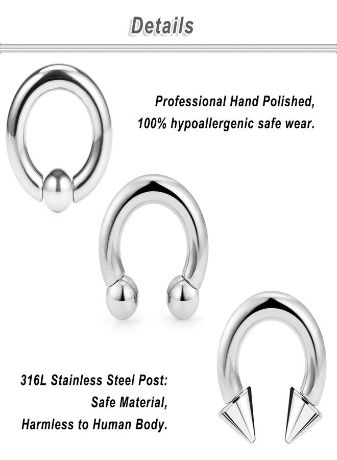 Ocptiy 2G 4G 6G 8G 10G 12G 14G 16G Septum Rings Silver Black Surgical Steel Heavy Gauges Earrings stretching kit Eyebrow Lip Septm Nose Ring Helix Tragus Daith Rook Earrings Hoop 10mm 12mm 16mm - Image 5