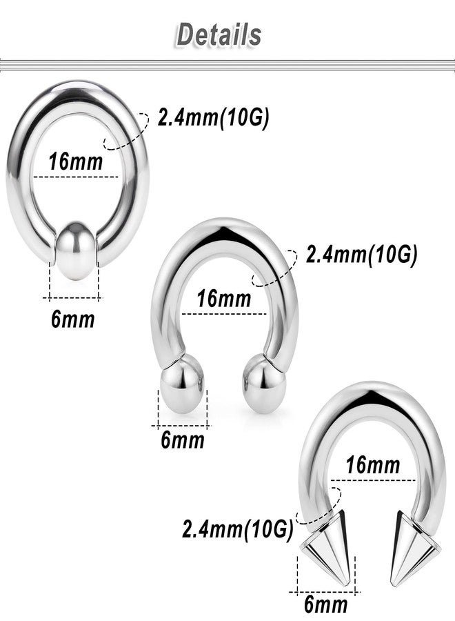 Ocptiy 2G 4G 6G 8G 10G 12G 14G 16G Septum Rings Silver Black Surgical Steel Heavy Gauges Earrings stretching kit Eyebrow Lip Septm Nose Ring Helix Tragus Daith Rook Earrings Hoop 10mm 12mm 16mm - Image 4