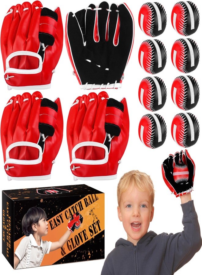 Aodaer 4 Pack T Ball Sets Teenager Easy Catch Ball & Glove Set 4 Youth Teeball Gloves 8 Balls Synthetic Leather Glove and Baseball for Yard Lawn Game, Catch Game, Baseball Play, Black and Red - Image 1
