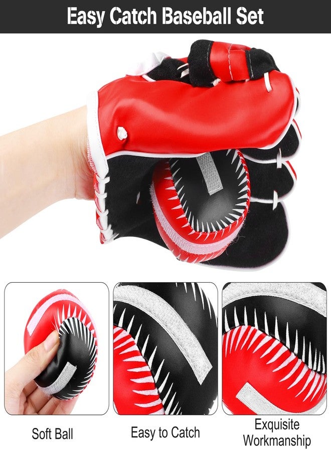 Aodaer 4 Pack T Ball Sets Teenager Easy Catch Ball & Glove Set 4 Youth Teeball Gloves 8 Balls Synthetic Leather Glove and Baseball for Yard Lawn Game, Catch Game, Baseball Play, Black and Red - Image 3