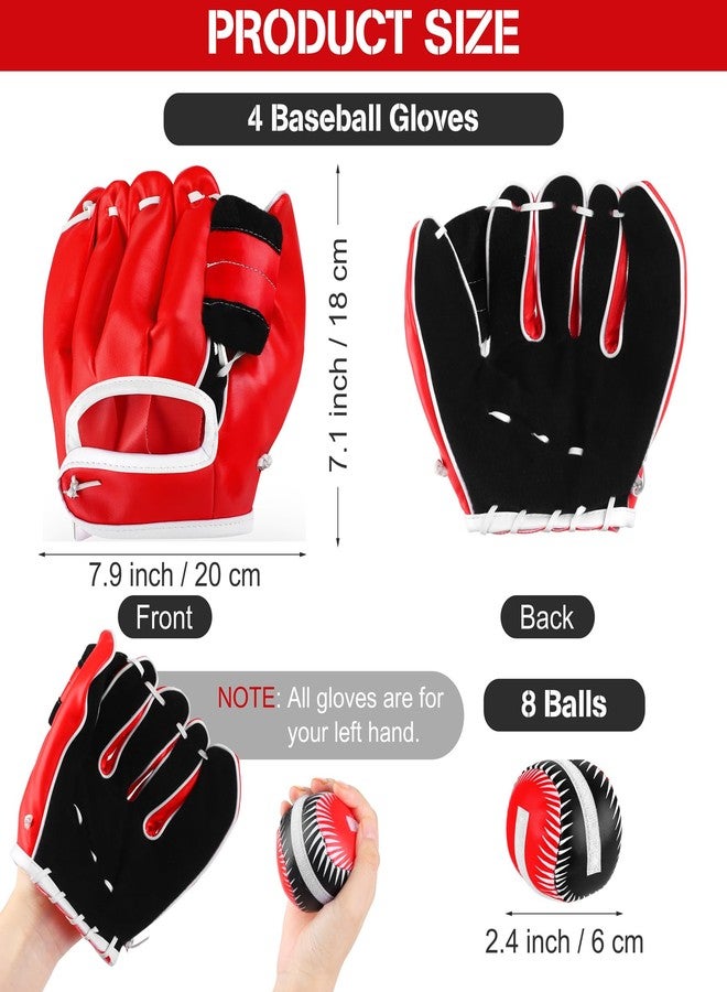 Aodaer 4 Pack T Ball Sets Teenager Easy Catch Ball & Glove Set 4 Youth Teeball Gloves 8 Balls Synthetic Leather Glove and Baseball for Yard Lawn Game, Catch Game, Baseball Play, Black and Red - Image 2